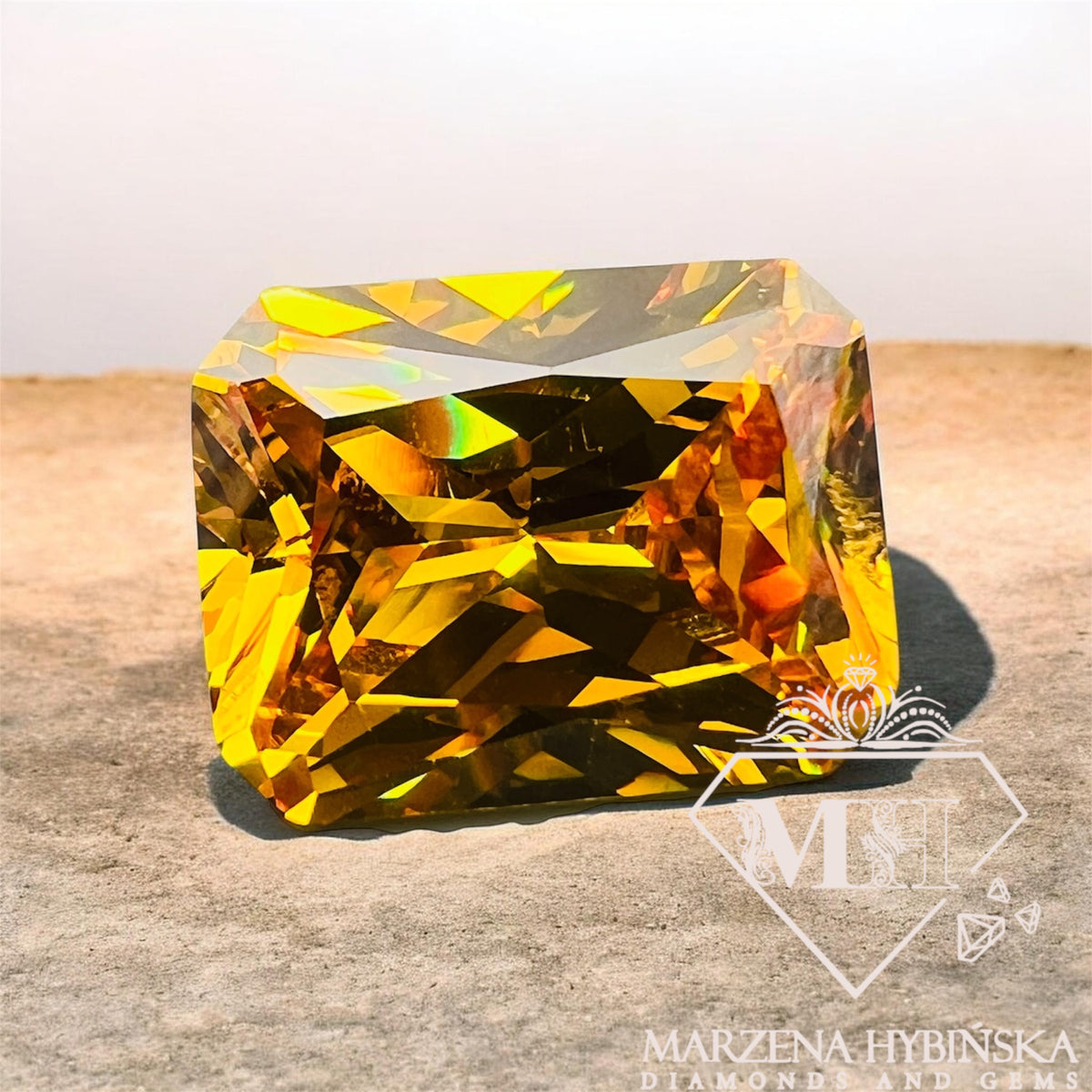 CYRKONIA żółta OŚMIOKĄT 17x13 mm
